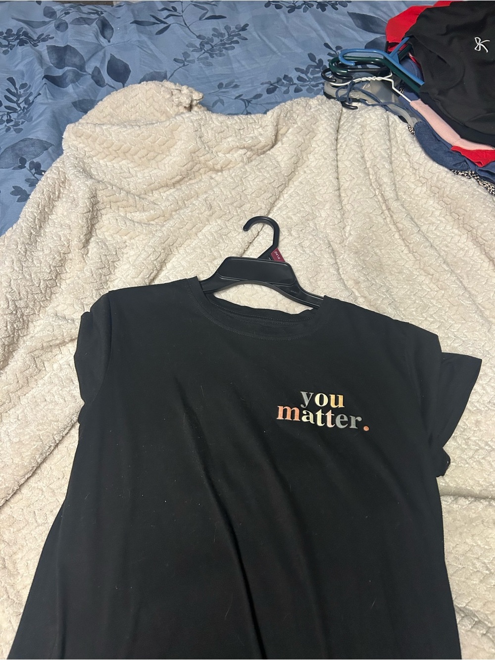 SHEIN Black Short Sleeve Tee with 'you matter.' Pastel Text